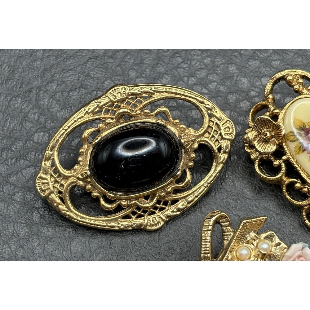 VTG Lot Of 5 Brooch Pin 3 1928 Brand Floral Heart Bow Basket Victorian Style - Picture 3 of 10